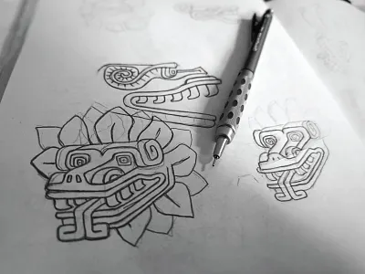 Ideas and sketches for a recent project dragon drawing head idea illustration kukulkan logo sketches