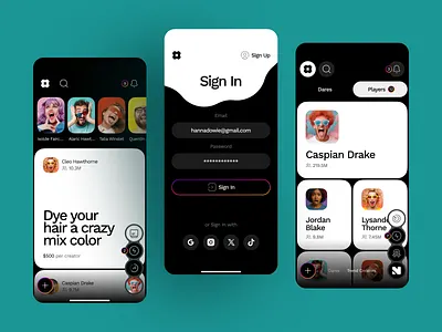 Social Challenge App UI Design app design challenge app community app creator app dark mode entertainment app ios app light mode login screen minimal ui mobile app mobile ui modern design onboarding product design social app social media ui concept ui ux vibrant design