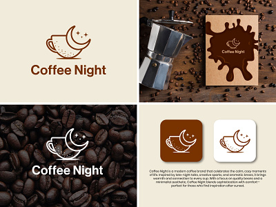 Coffee night logo and brand identity design branding brandingidentity brandmark cafelife coffee logo coffeeatnight coffeebean coffeebreak coffeedesign coffeeshop coffeetime crescentmoon design graphic design logo logo design logotype minimal logo modern