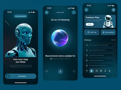 AI Assistant App Concept | Voice + Task + Schedule aiapp aiassistant appconcept appinterface appui cleanui creativeapp dailyassistant darkmodeui dribbbleinspiration futuristicdesign minimaldesign mobileappdesign mobileui modernapp productivityapp smartassistant uidesign userexperience uxdesign