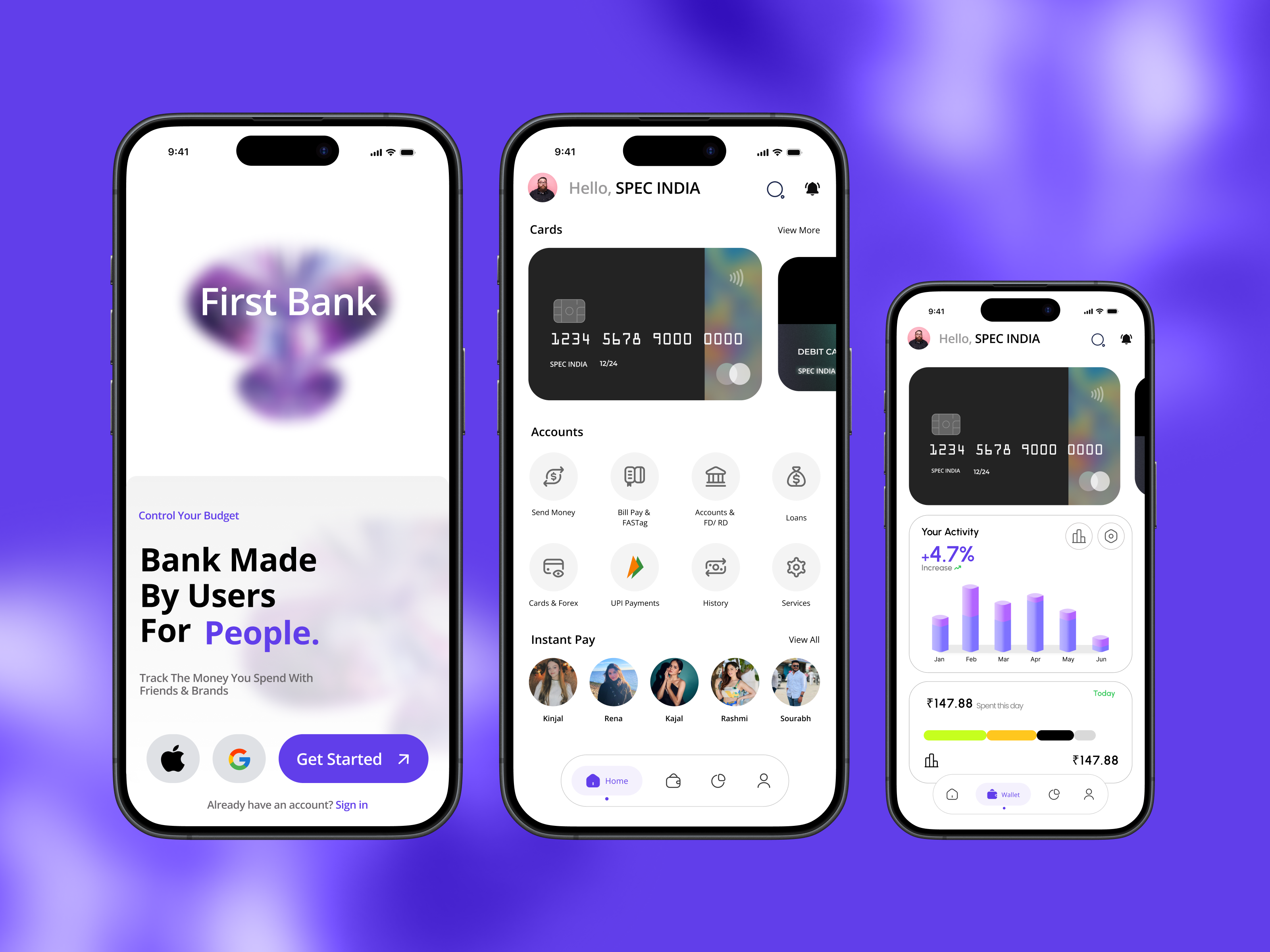 Banking App UI Concept "First Bank" app design app ui bank bank app bank concept bfsi cards concept credits dashbord figma finance fintech mobile app mobile banking payment personal finance product design ui ux upi