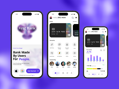 Banking App UI Concept "First Bank" app design app ui bank bank app bank concept bfsi cards concept credits dashbord figma finance fintech mobile app mobile banking payment personal finance product design ui ux upi
