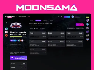 Gaming Platform Dashboard esports