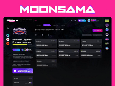 Gaming Platform Dashboard esports