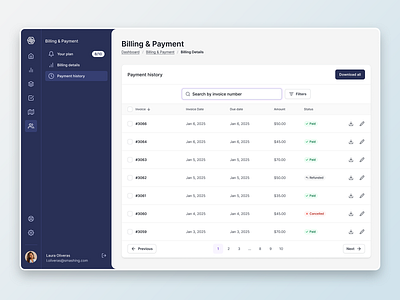 Billing & Payment / Payment history graphic design ui ux web design