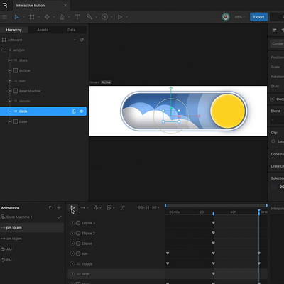 Interactive Button Animation in Rive 2d animation app interactive interactive button motion design motion graphics rive website