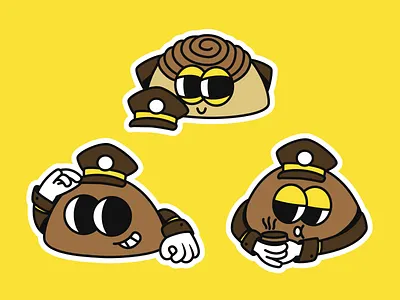 Coffee Bun Mascot ☕🍞 black bread bread mascot brown chocolate coffee bun coffee mascot design fun groovy illustration logo machinist mascot merchandise orange retro sticker white yellow