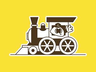 Cute Machinist Mascot 🚂 branding bread brown cute design fun graphic design groovy illustration logo mascot merchandise outline retro sticker train transportation vector white yellow