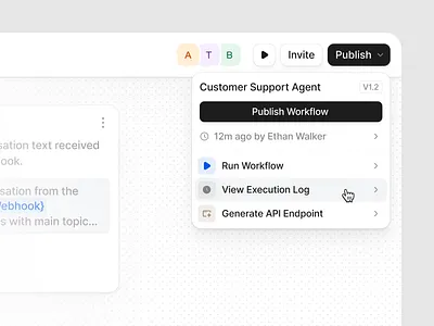Publish AI Workflow action ai automation builder context dropdown flow menu publish workflow