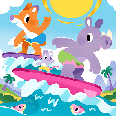 Surf's up, dude! 3d animation app branding design flat graphic design icon illustration illustrator logo minimal motion graphics typography ui ux vector web web design website