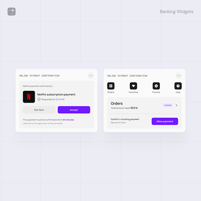 Payment Confirmation UI — Banking Widgets Templates banking clean design fintech payment template ui ui kit user interface ux widgets