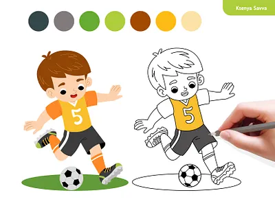 Soccer Boy Character for Coloring Books & Kids Designs adobe illustrator athlete boy cartoon character children coloring book coloring page football footballer for kids game illustration school soccer sport vector