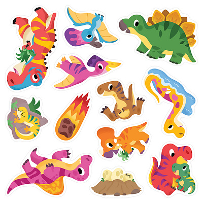 🦖🌞 dino stickers 3d animation app branding design flat graphic design icon illustration illustrator logo minimal motion graphics typography ui ux vector web web design website