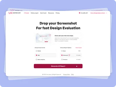 UXReportGenerator designanalysis designevaluation pricingpage subscriptionoptions uicomponents uploaddesign userflowdesign uxreport uxreportgenerator webappui