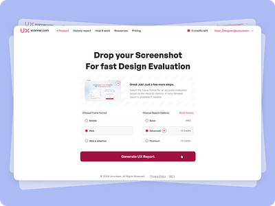 UXReportGenerator designanalysis designevaluation pricingpage subscriptionoptions uicomponents uploaddesign userflowdesign uxreport uxreportgenerator webappui