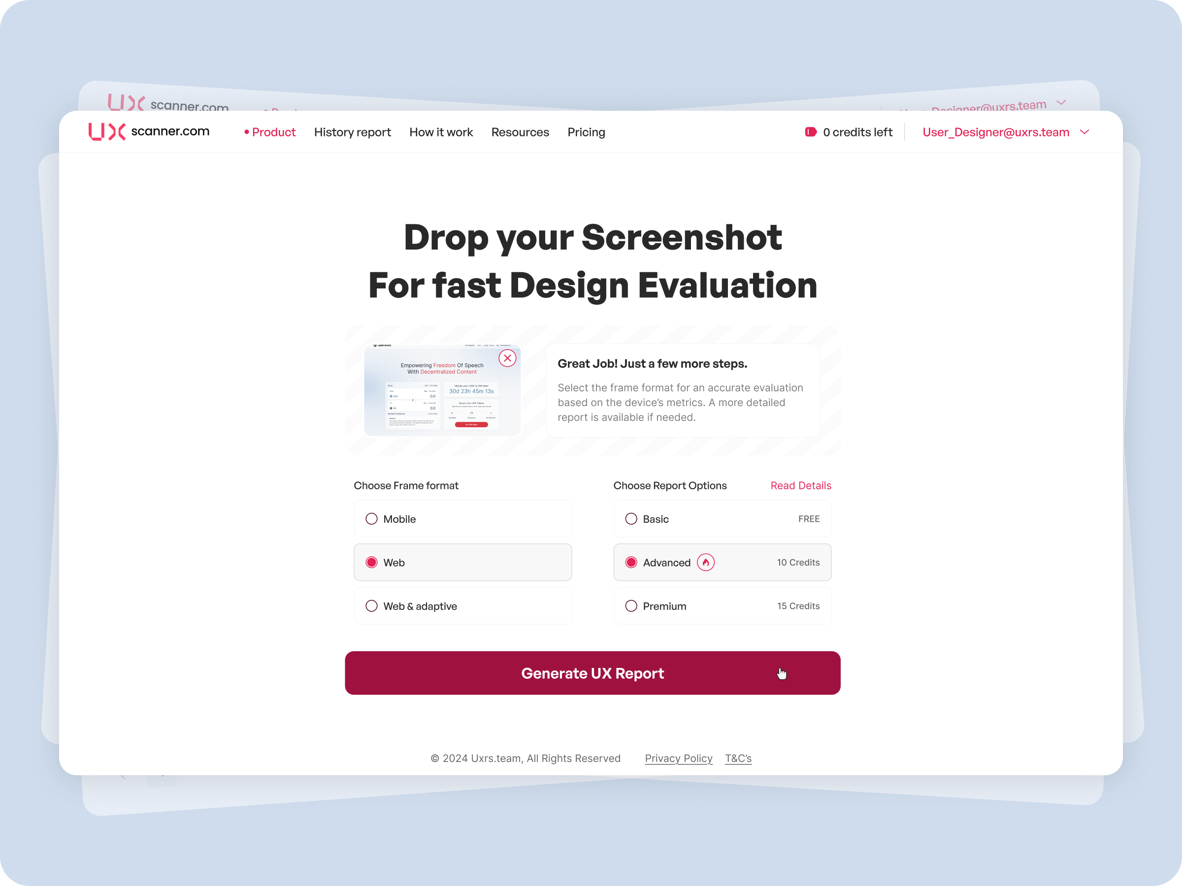 UXReportGenerator designanalysis designevaluation pricingpage subscriptionoptions uicomponents uploaddesign userflowdesign uxreport uxreportgenerator webappui
