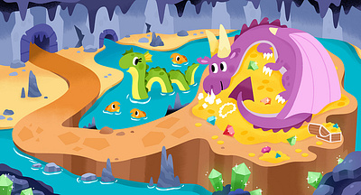 Gold, gems, and two creatures in love 3d animation app branding design flat graphic design icon illustration illustrator logo minimal motion graphics typography ui ux vector web web design website