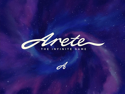 Arete: animated logotype animation authentic branding calligraphy cosmo custom education flow fun game handmade infintiy lettering logo loop script spiritual strong universe wordmark