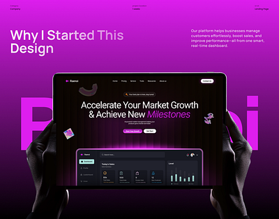 Landing Page UI Design - Growth your Business business growth business management landing page customer management dark mood landing page dashboard landing page marketing product marketing saas product ui ui design uiuxdesign