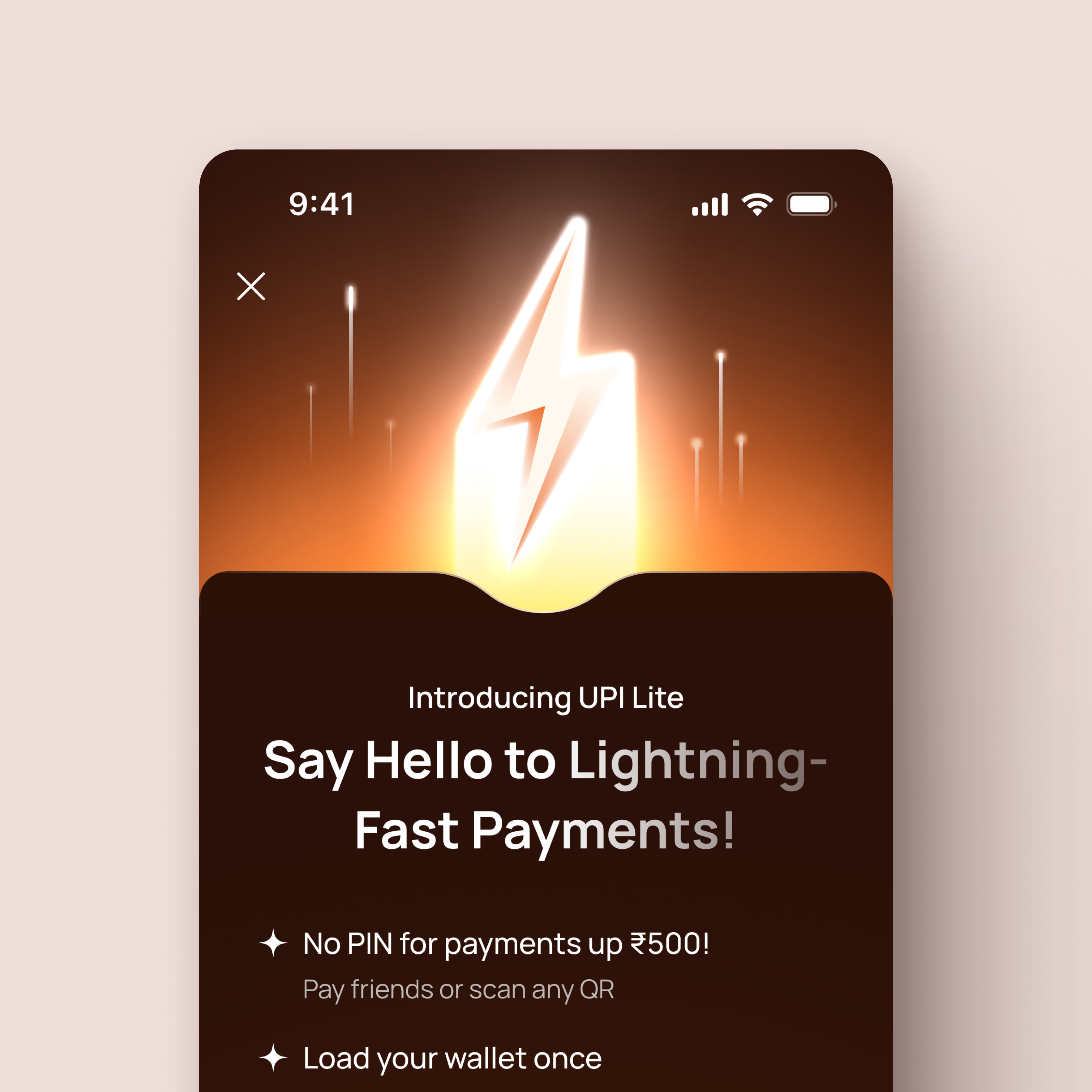 UPI Lite Feature app get started illustration ios ui visual design welcome