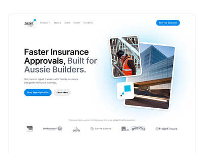 Assetinsure - Hero section asset b2b blue clean constructions corporate dot pattern hero section insurance light minimal real estate realtor web design