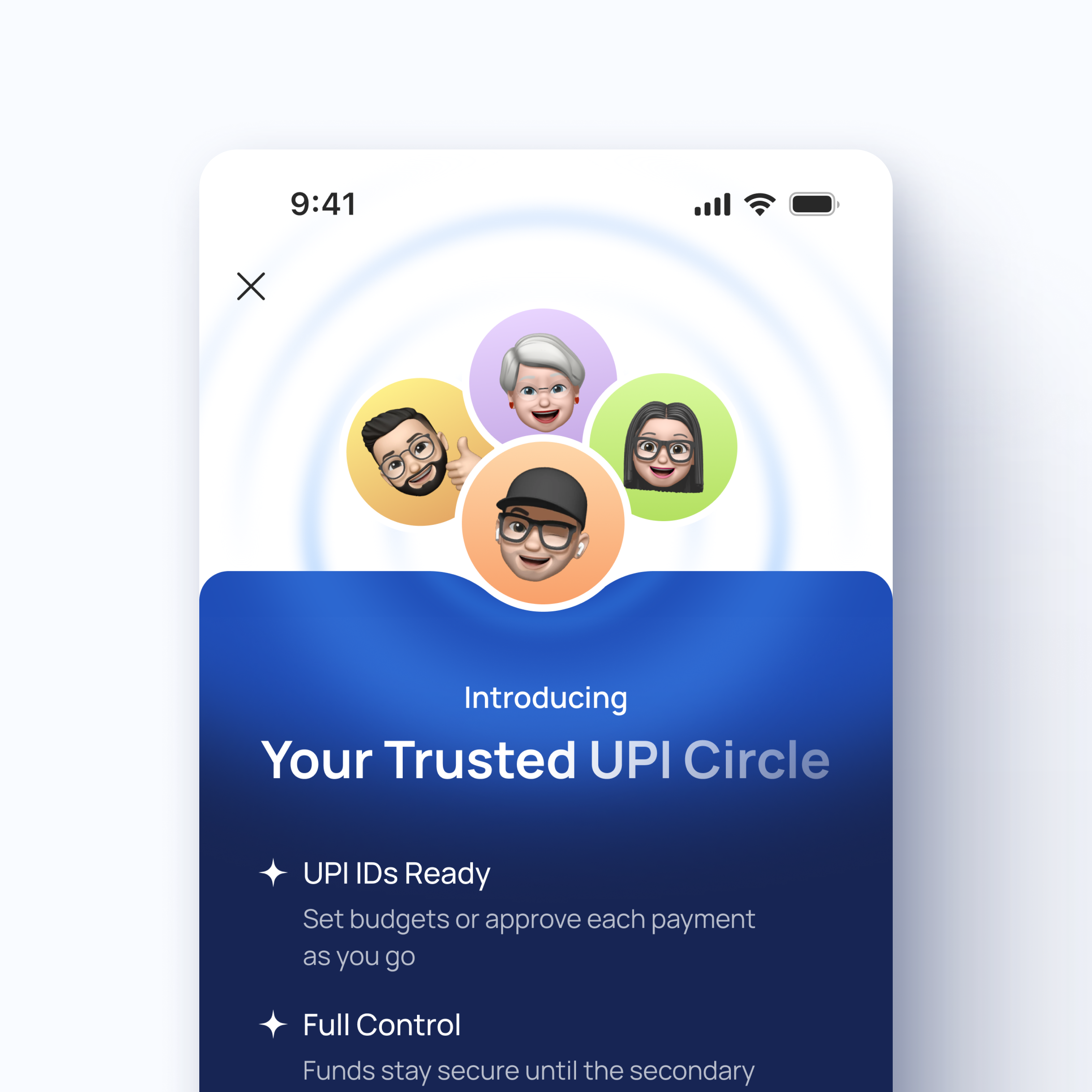 UPI Circle Feature Welcome app design get started illustration ios ui visual welcome