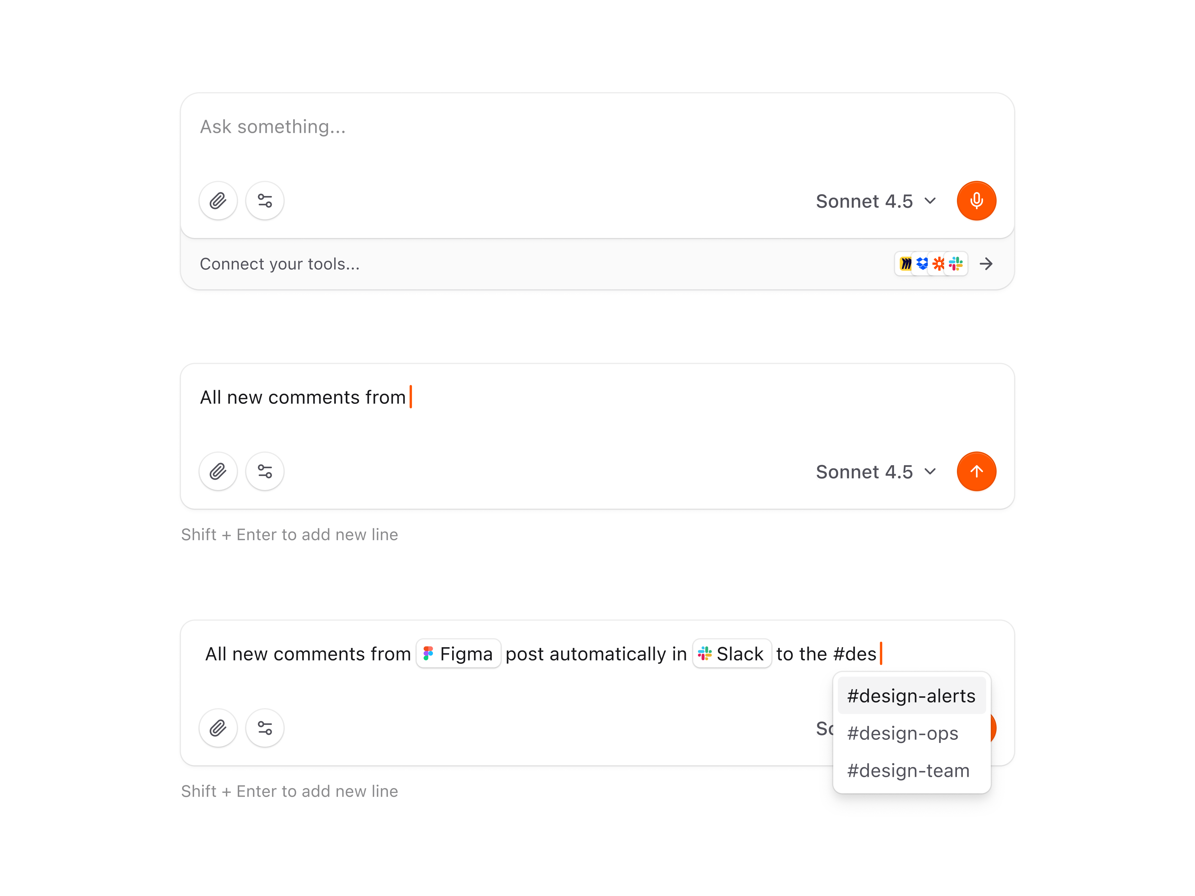 Workflow Automation AI Input ai builder chat clean input minimal product product design prompt saas ui workflow
