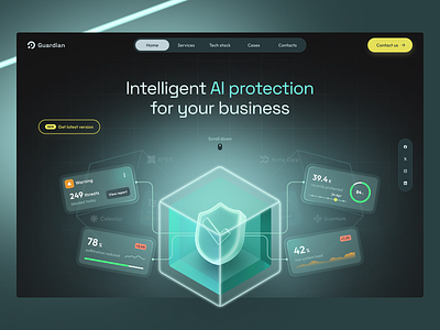AI security platform — Website design 🛡️ ai powered dark ui glassmorphism heroscreen security platform ui webdesign