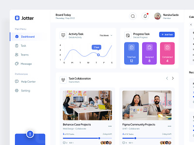 Jotter - Task Management Dashboard card clean dashboard graph list of task management dashboard productivity project management saas statistics task task management task management dashboard ui ux web design worklist