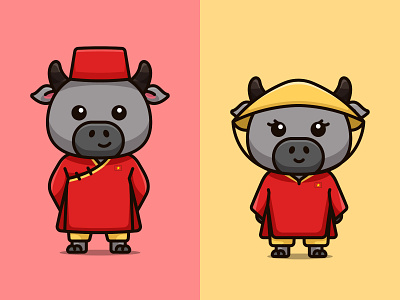 Buffalo with Vietnam traditional dress 🐃🇻🇳 buffalo cartoon cute cutecartoon design illustration logo mascot simple traditionaldress vector vietnam