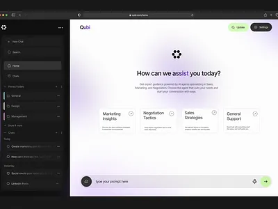 AI ChatBot Design: Chat Screen, Home Screen and Settings ai ux artificialintelligence chat chatbot chatbot ui chatgpt app chatgpt redesign dashboard design for ai saas virtual assistant web app design web application