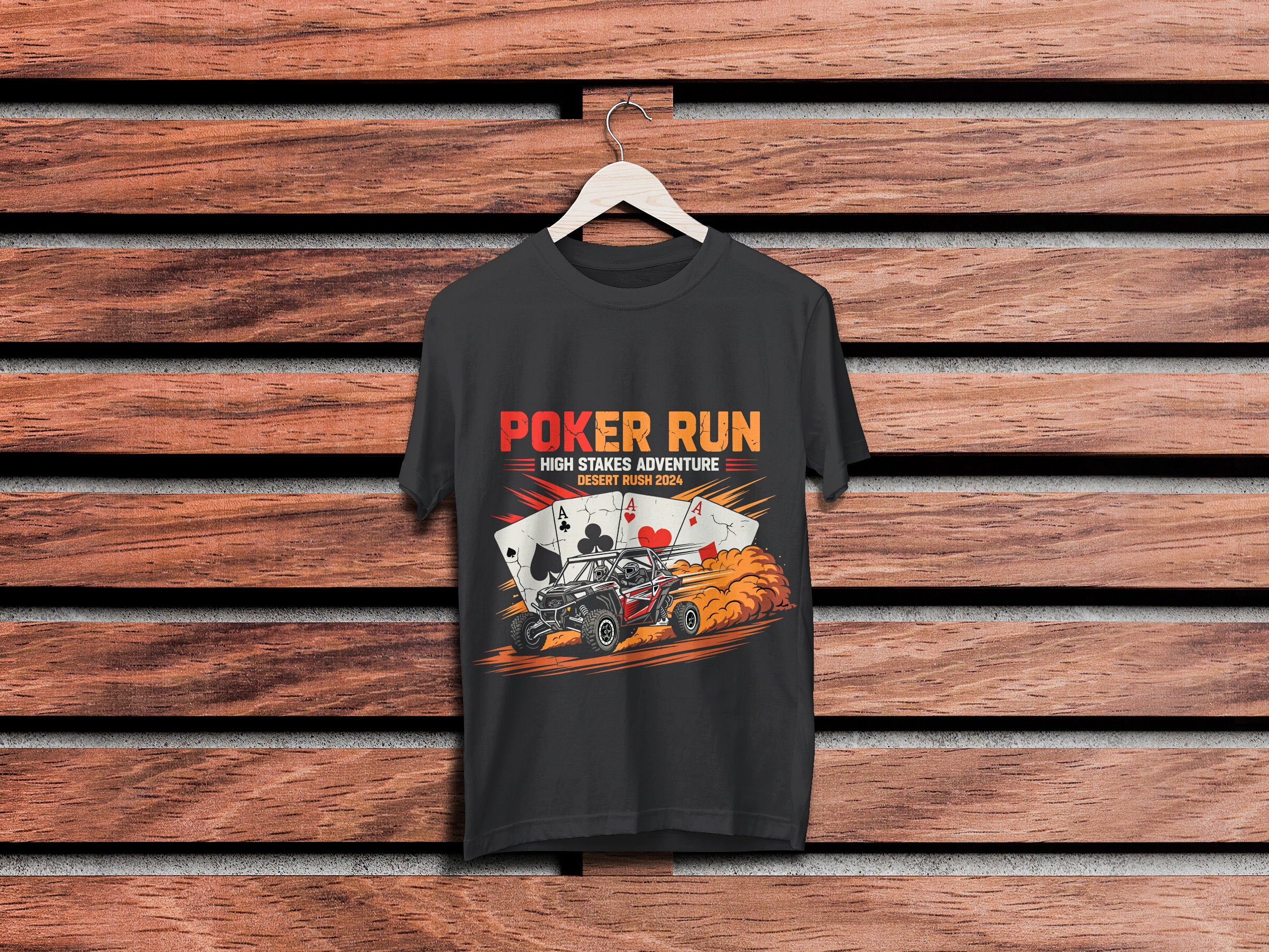Poker Run – High Stakes Adventure T-Shirt Design adobe illustrator advertising appareldesign branding clack creative creativeillustration customdesign desertrace designerstyle graphic design mockup modern offroadracing poker social media post t shirt vintagetshirt