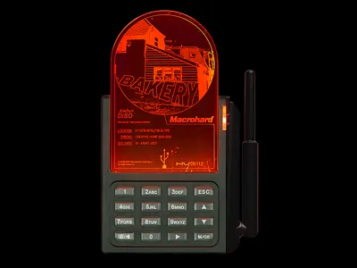𝘈𝘮𝘣𝘦𝘳 DiSC “BAKERY” on AMBER STASIS DEVICE 03. amber stasis device digital art documentation harry vincent mockup photoshop the bakery desks