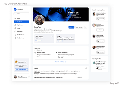 Day 6 — Professional User Profile 100daysofuichallenge 100daysui dailyui design figma linkedin profile ui user userprofile webapp