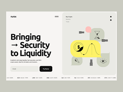 Nurox home page interaction blockchain crypto design digital assets exchange figma fintech interface landing layout minimal startup trading typography ui user experience ux web web design website