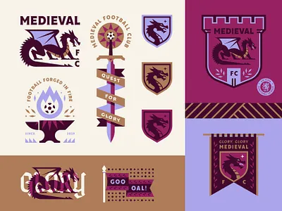 Medieval FC badge branding castle crest dragon football illustration logo medieval soccer sword