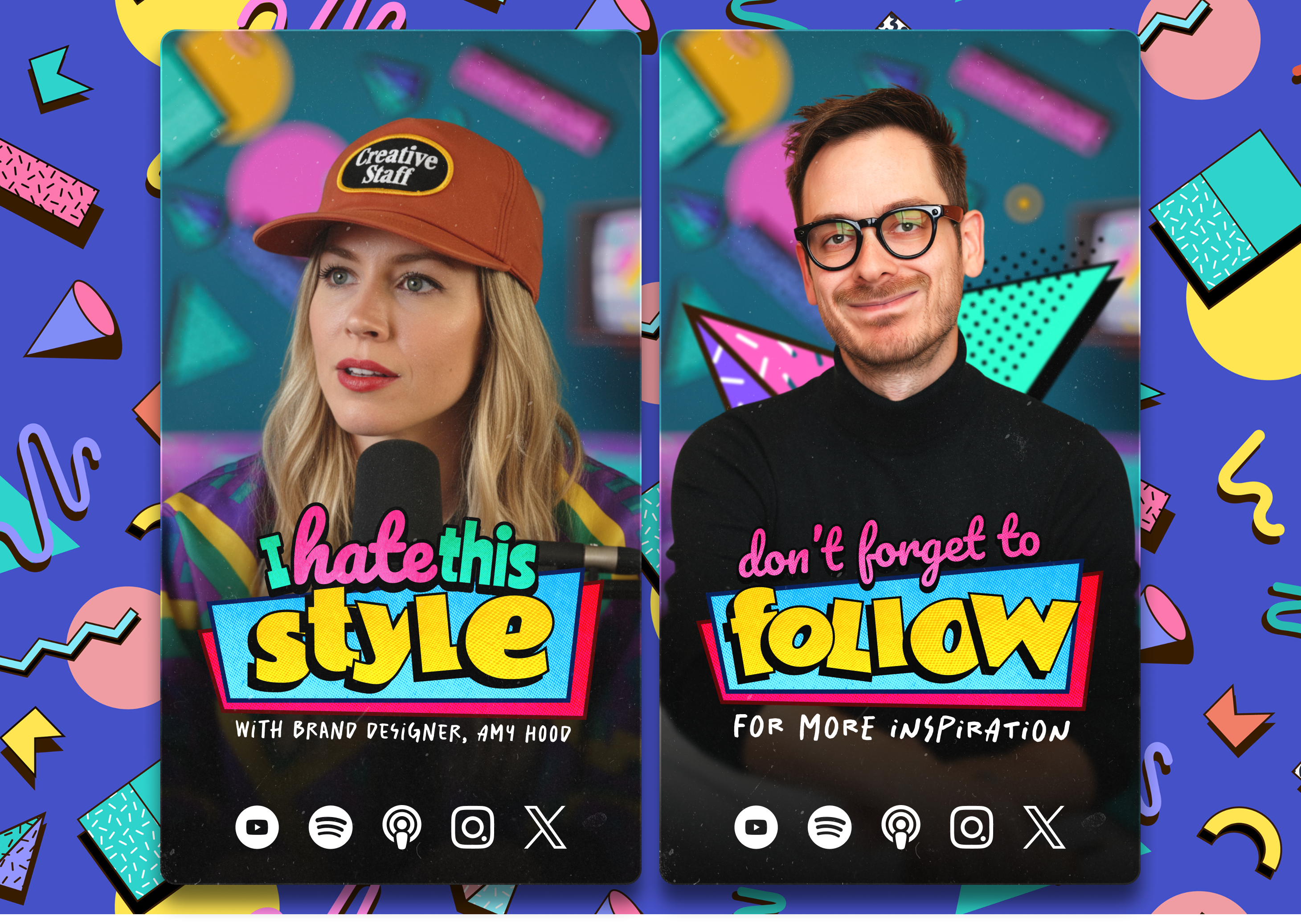 90's Style Thumbnails 90s amy hood brand design colorful design podcast reel retro shapes thumbnail