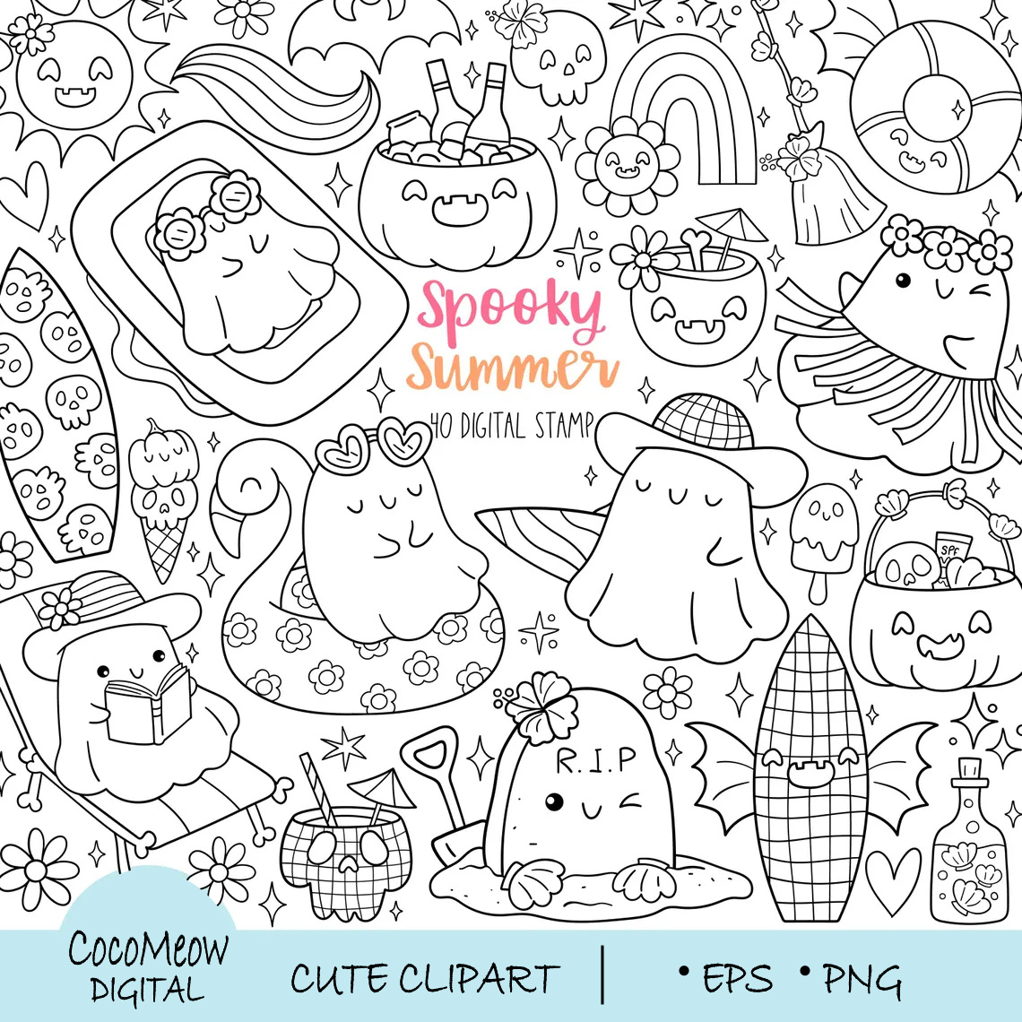 Doodle spooky summer digital clipart adventure animal cat environment exotic fatigue forest habitat healthy jungle nature pet plants predator safari trees tropical weight wild wildlife
