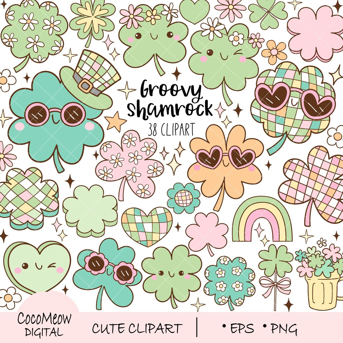 Groovy retro shamrock clipart baking banking business chefhat creditcard cryptocurrency economy finance ingredients investing investment meal money oven pantry pastry recipe restaurant savings utensils