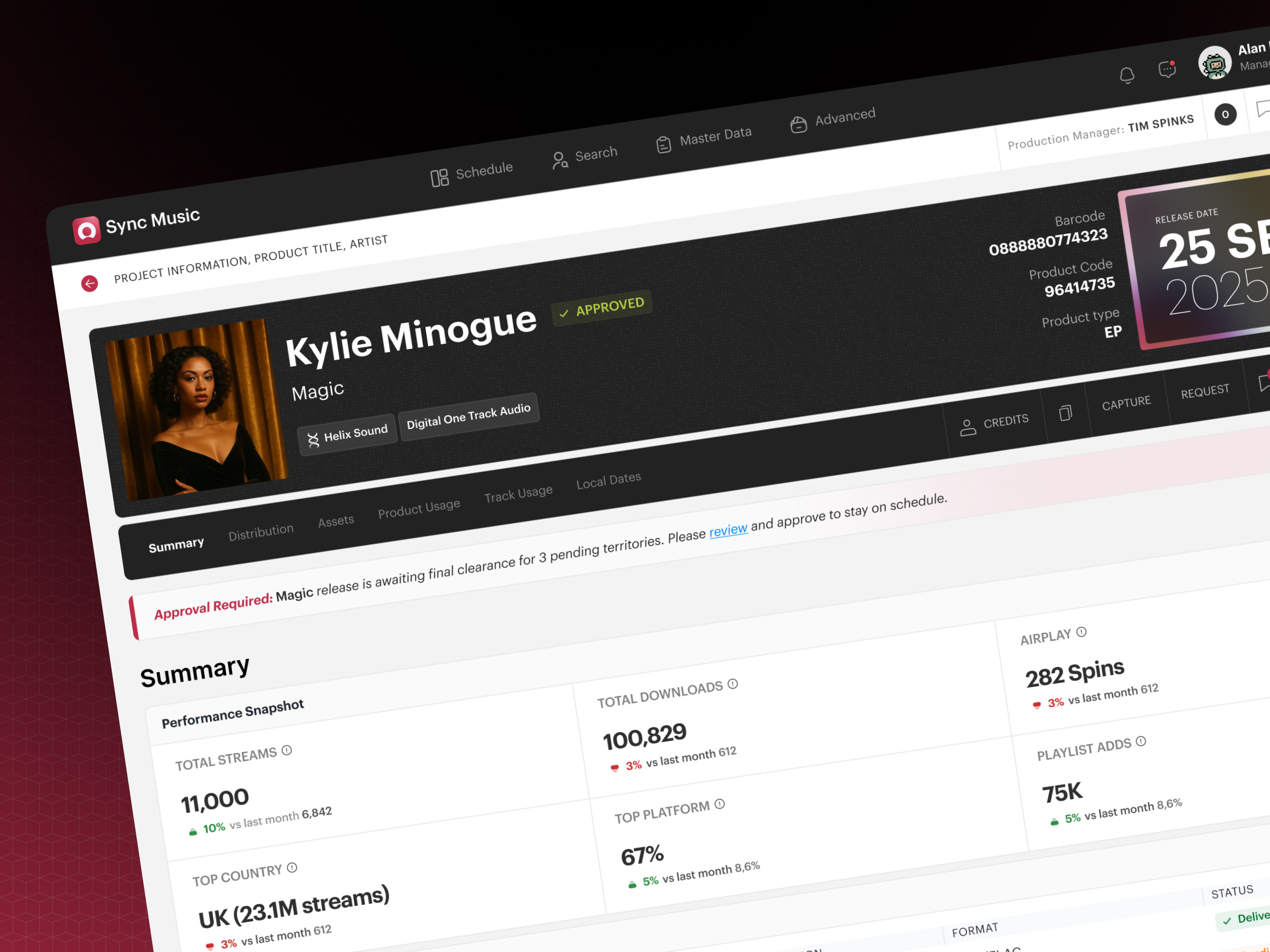 Sync Music — Global Release Management Platform dashboard data visualization data visualiztion datavisualization designforimpact enterprise system design enterpriseux musictech productdesign ui uxdesign