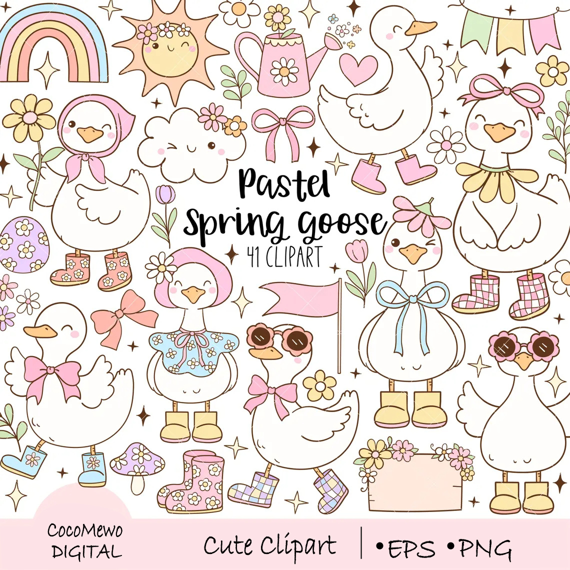 Pastel spring goose clipart