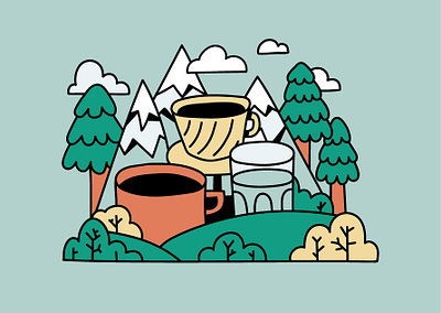 Coffee soul animation branding cafe coffee cup flat forest glass graphic design illustration logo menu mug nature typography vector water