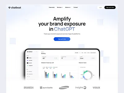 Chatbeat hero section web design ai tool blue dashboard graphic design hero section light theme minimal modern ui design web design