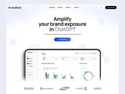 Chatbeat hero section web design ai tool blue dashboard graphic design hero section light theme minimal modern ui design web design