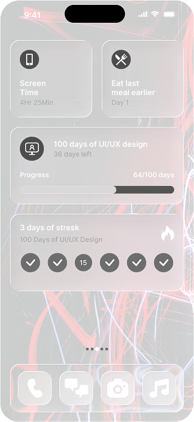 Glassmorphism Mobile Widgets Concept dashboard glassmorphism ios ui mobile ui visual design