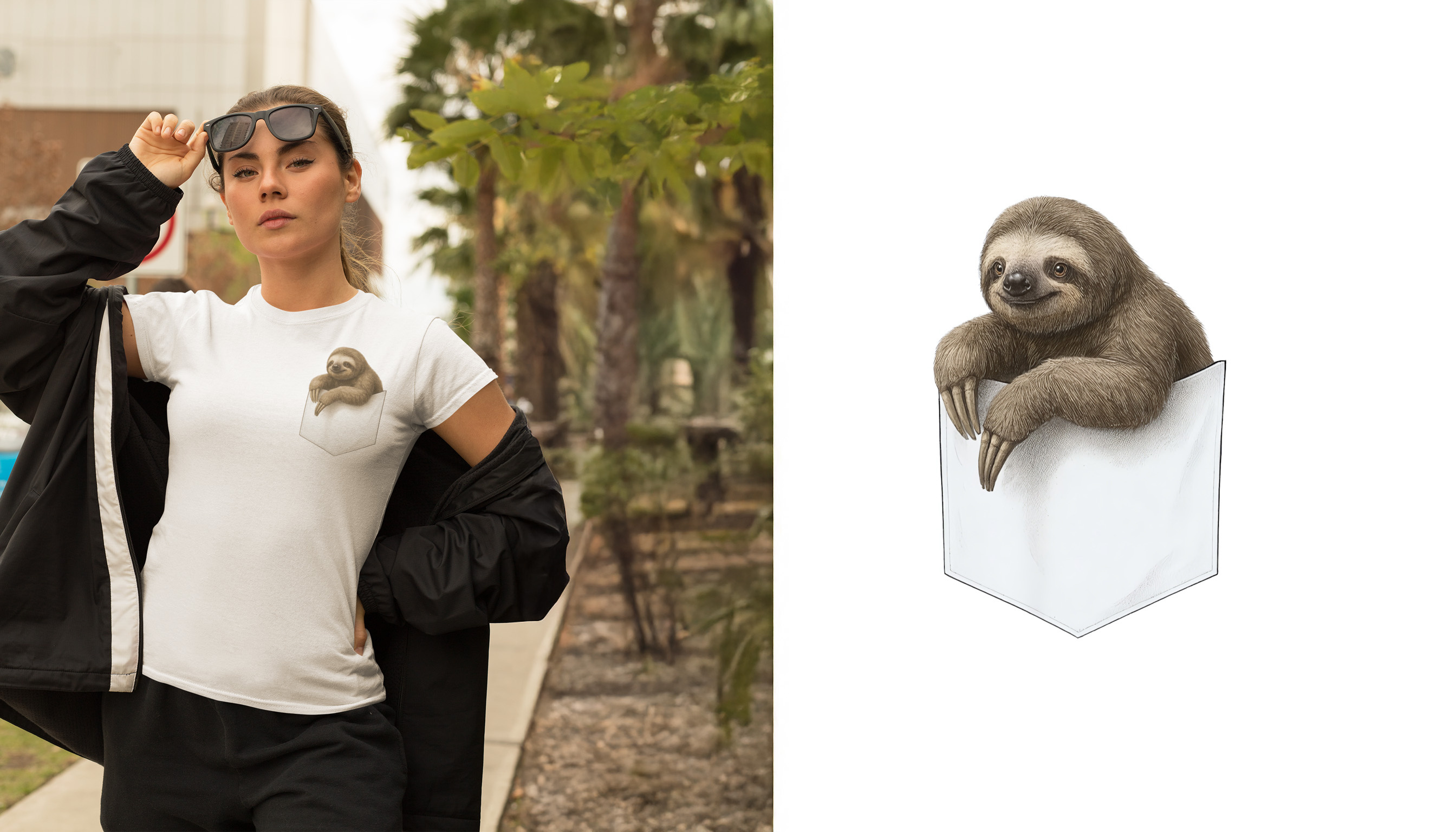Funny Sloth Illustration — Apparel Context Mockup