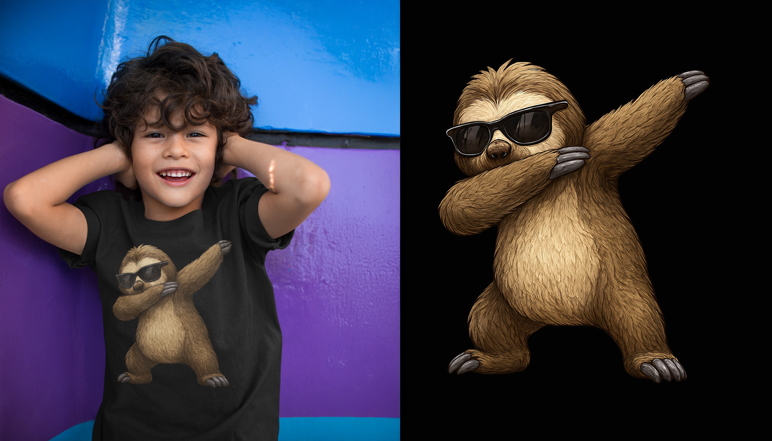 Funny Dabbing Sloth Illustration — Apparel Context Mockup digital art