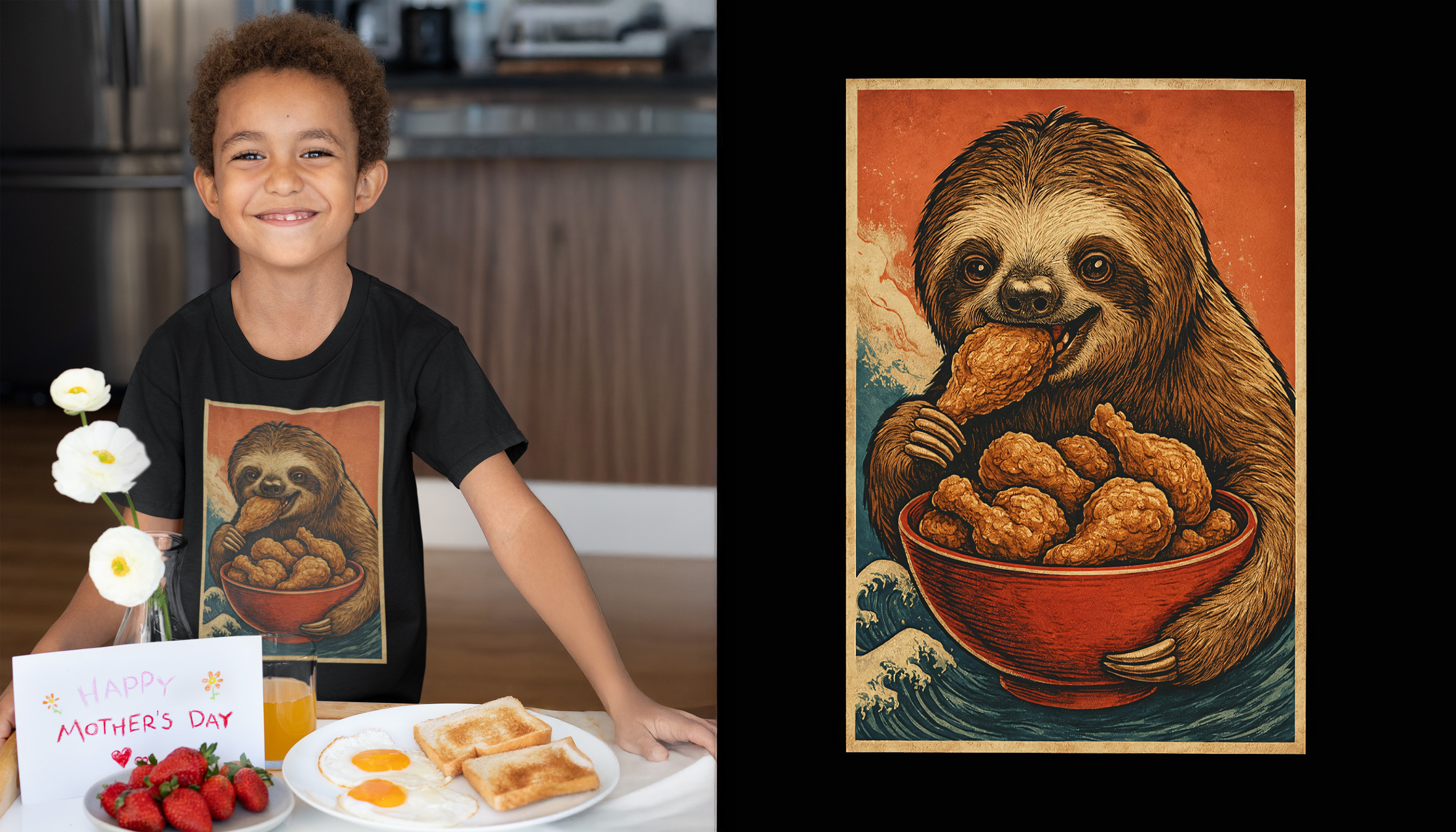 Funny Sloth Eating Illustration — Apparel Context Mockup digital art