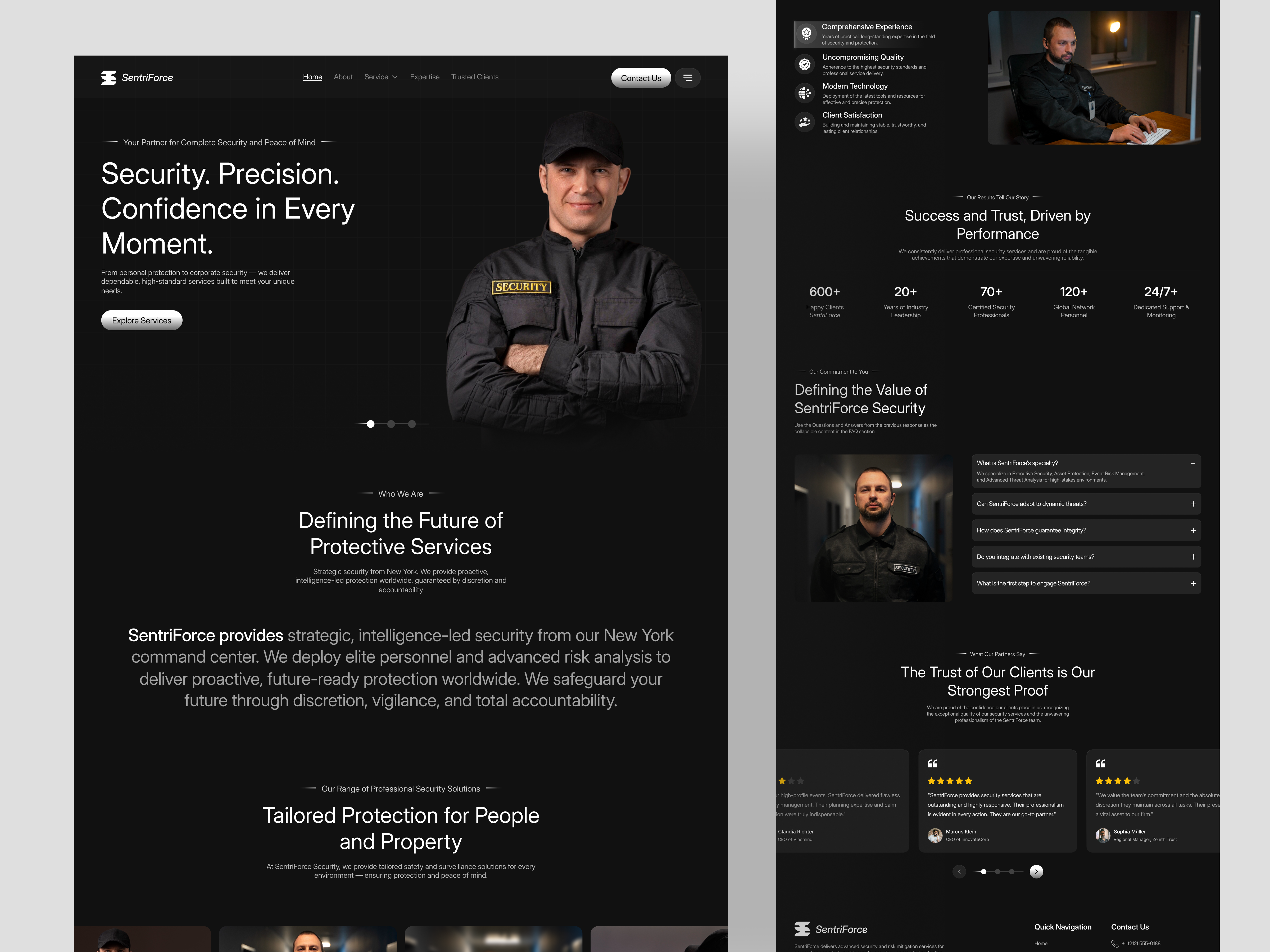 SentriForce – Security Landing Page Design about us page ai clen design cyber protection dark design figma home page interface landing page lockspace security minimal modern design network security security landing page service website ui ui ux web design
