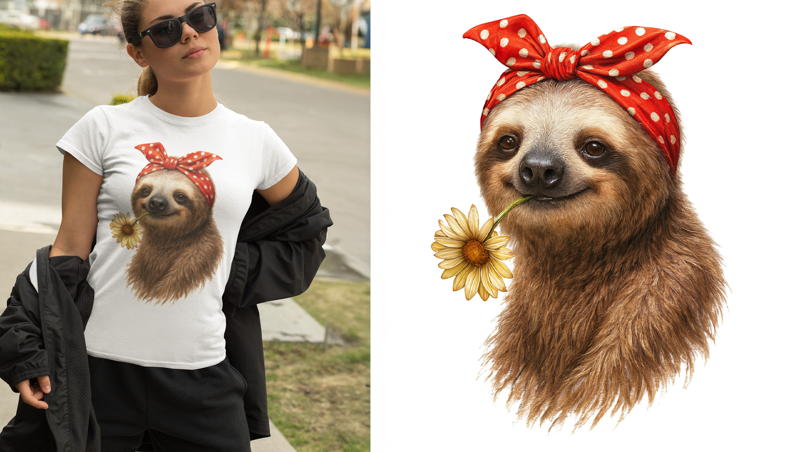 Funny Sloth with Bandana and Flower Illustration digital art